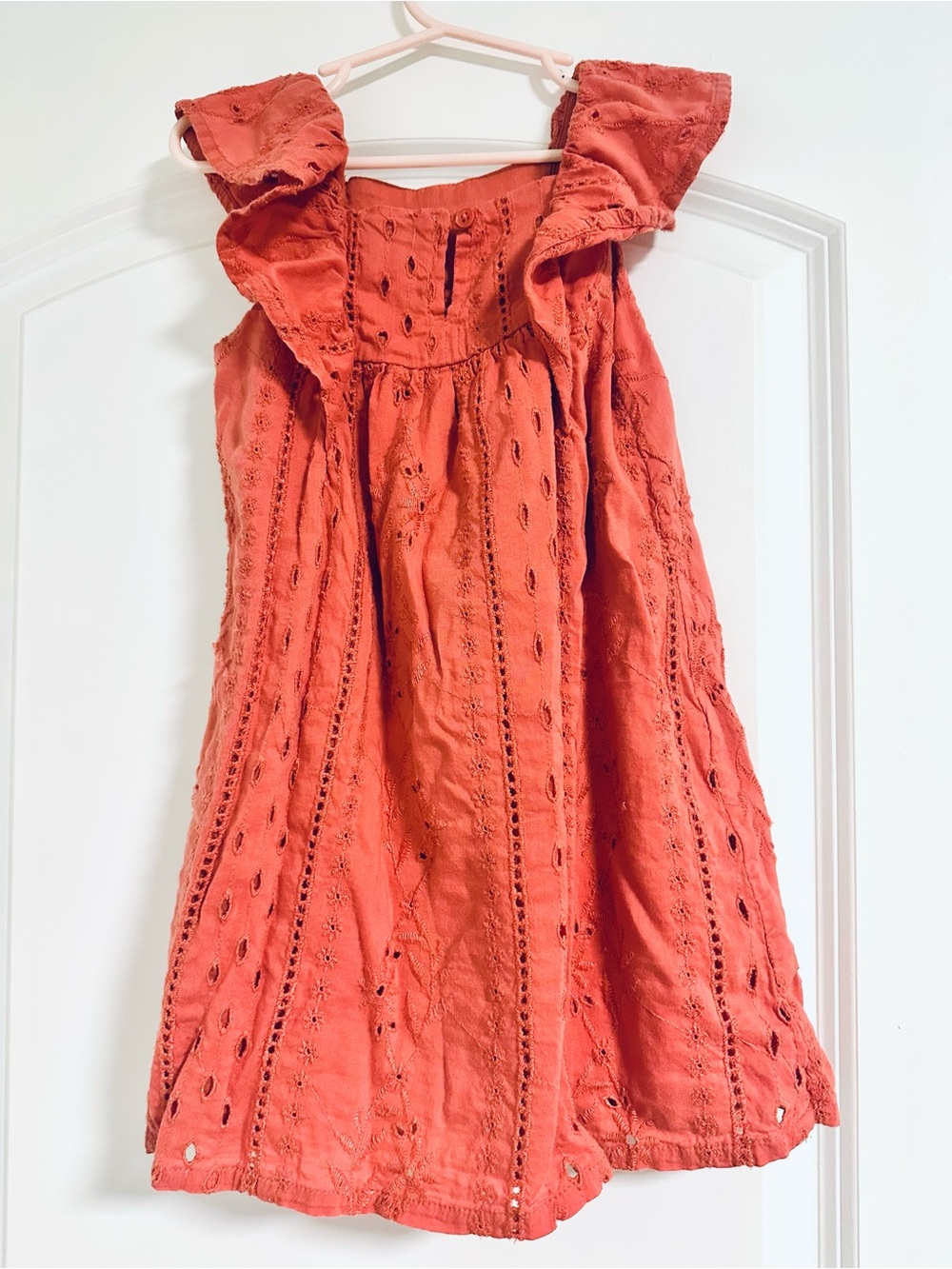 Rust Eyelet Ruffle-Sleeve Dress - Picture 2 of 2